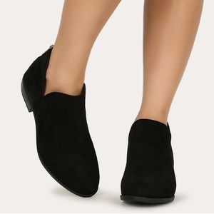 NWT Black Faux Suede Low Heel Ankle Booties